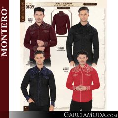 Camisa Vaquera Montero Western 3537-Vino-Negro_Negro-Negro_Azul-Rojo