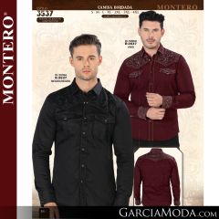 Camisa Vaquera Montero Western 3537-Vino-Negro_Negro