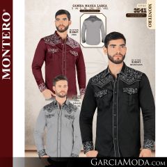 Camisa Vaquera Montero Western 3541-Vino-Negro_Gris-Gris