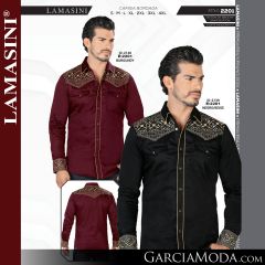 Camisa Vaquera Lamasini Western 2201-Burgundy-Negro-Beige