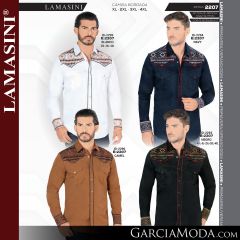 Camisa Vaquera Lamasini Western 2207-Blanco-Navy-Camle-Negro