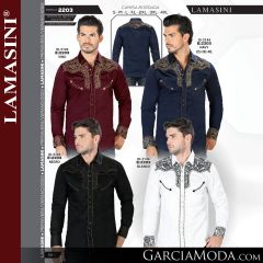 Camisa Vaquera Lamasini Western 2203-Vino-Navy-Negro-Blanco