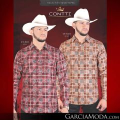 Camisa Contti Western CT-1021-Vino_CT-1021-Gold