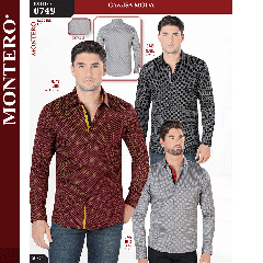 Camisa Vaquera Montero Western 0749-vino-negro-gris
