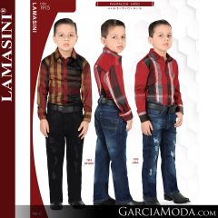 Camisa Lamasini niño 1704-Cafe-Rojo-Blanco
