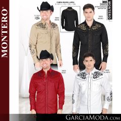 Camisa Vaquera Montero Western 3503-Beige-Negro-Rojo-Blanco