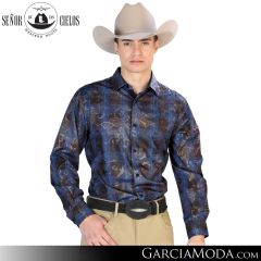 Camisa Vaquera El Senor De Los Cielos Western 43866-Blue-Black