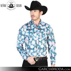 Camisa Vaquera El Senor De Los Cielos Western 43943-Aqua-Flores