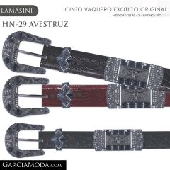 CINTO PIEL EXOTICA LAMASINI WESTERN HN-29 AVESTRUZ  Vino, Negro