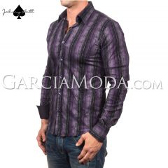 Matt Luxury shirts JM-1050 Purple with a stripe overlay floral shadow pattern contrast inner details
