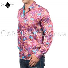 Johnny Matt Luxury shirts JM-1067 Pink with a modern paisley design and contrast inner details