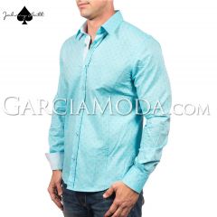 Johnny Matt Luxury Menswear JM-1010 Shirt Turquoise with dot shadow style pattern and contrasting inner details