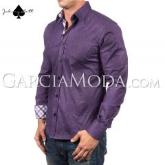 Johnny Matt Luxury Menswear JM-1022 Shirt Purple with a stylish damask  pattern and contrasting inner details