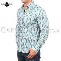 Johnny Matt Luxury Menswear Shirt JM-1024 JM-1024 Green with a colorful modern style pattern and contrasting inner details