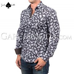 Johnny Matt Luxury Shirt Menswear JM-1026 Dark Purple with a stylish paisley pattern and contrasting inner details
