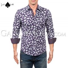 Johnny Matt Luxury Shirt Menswear JM-1026 Purple with a stylish paisley pattern and contrasting inner details