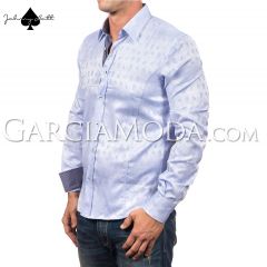 Johnny Matt Luxury shirts JM-1039 Blue with a shadow style leaf pattern and contrasted inner details