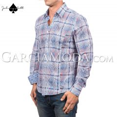 Johnny Matt Luxury shirts JM-1040 Red with a modern pattern and contrast inner details