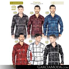 Camisa Vaquera Lamasini 4448-Negro-Vino-Azul-4447-Vino-Blanco-Negro