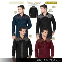 Camisa Vaquera Lamasini 2201-Teal-Negro/Blanco-Negro/Beige-Burgandy