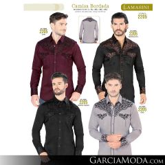 Camisa Vaquera Lamasini 2205-Vino-Negro/Cafe-Negro/Negro-Gris