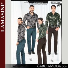 Pantalon Lamasini Western 2847-Teal-Cafe