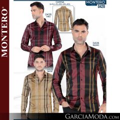Camisa Vaquera Montero Western 0428-vino-negro-beige