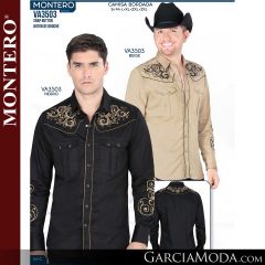 Camisa Vaquera Montero Western va3503-beige-negro