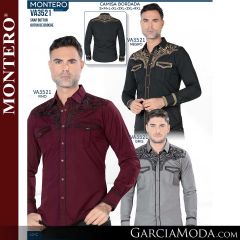 Camisa Vaquera Montero Western va3521-negro-vino-gris