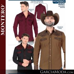 Camisa Vaquera Montero Western va3522-vino-camel-negro