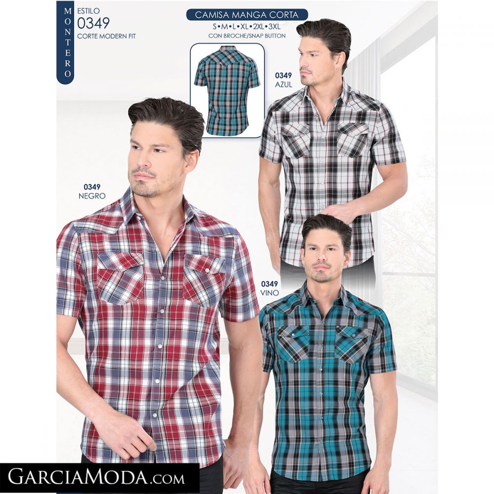 Camisa Montero 0349 Azul Negro Vino Manga Corta Western Wear